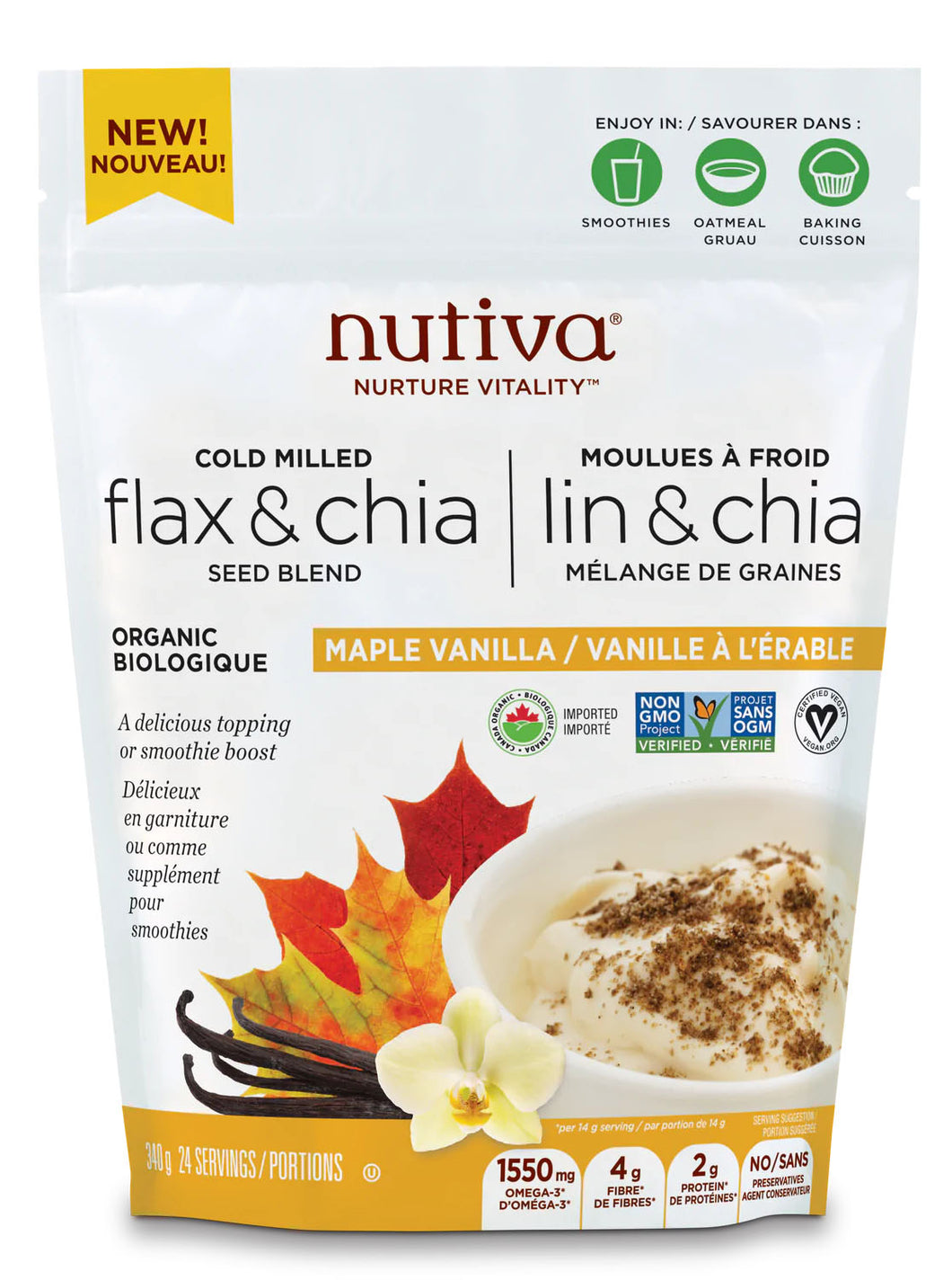 NUTIVA Cold Milled Flax & Chia (Maple Vanilla- 340 gr )